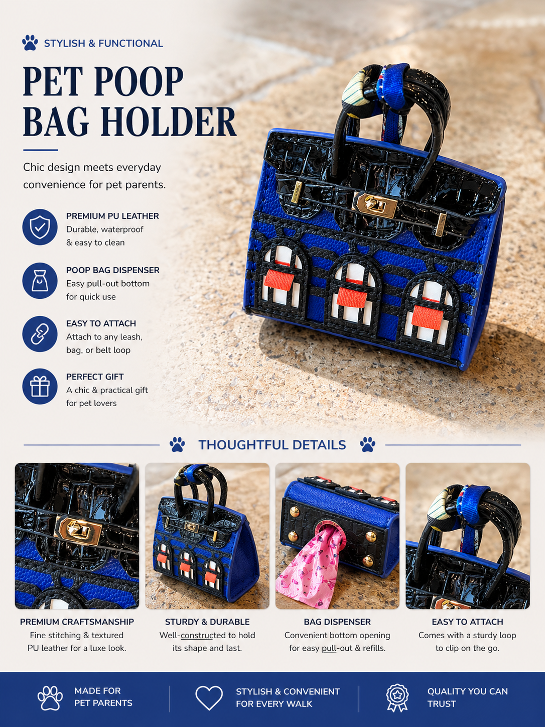 Luxury Dog Poop Bag Holder | Designer Waste Bag Dispenser Clip-On